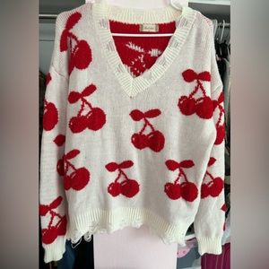 Altar’d State cherry distressed knit sweater